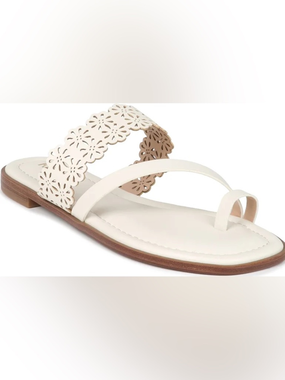 White Sandals Thongs Toe Loop Perforated Faux Leather Kenzie Sandals Women’s 9